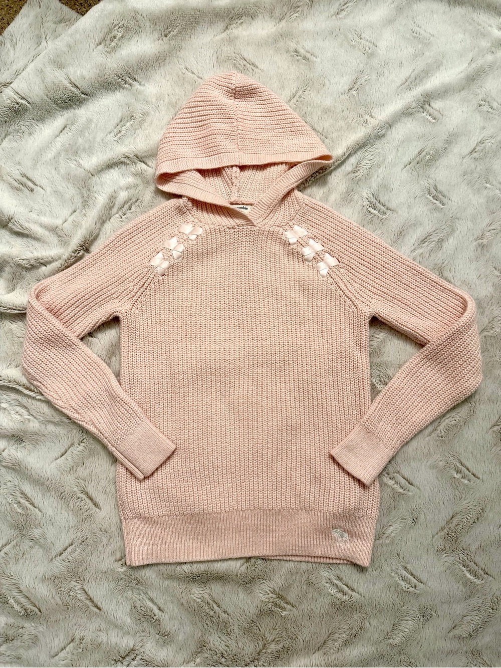 abercrombie kids Light Pink Hooded Knit Sweater with Bow Accents